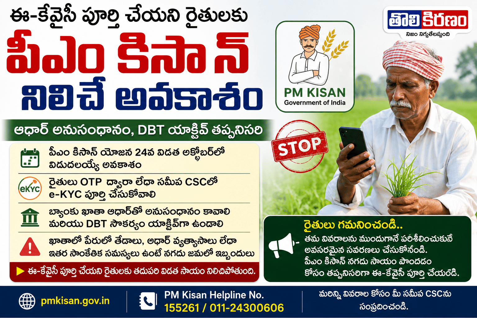 ఈ-కేవైసీ పూర్తి చేయని రైతులకు పీఎం కిసాన్ నిలిచే అవకాశం