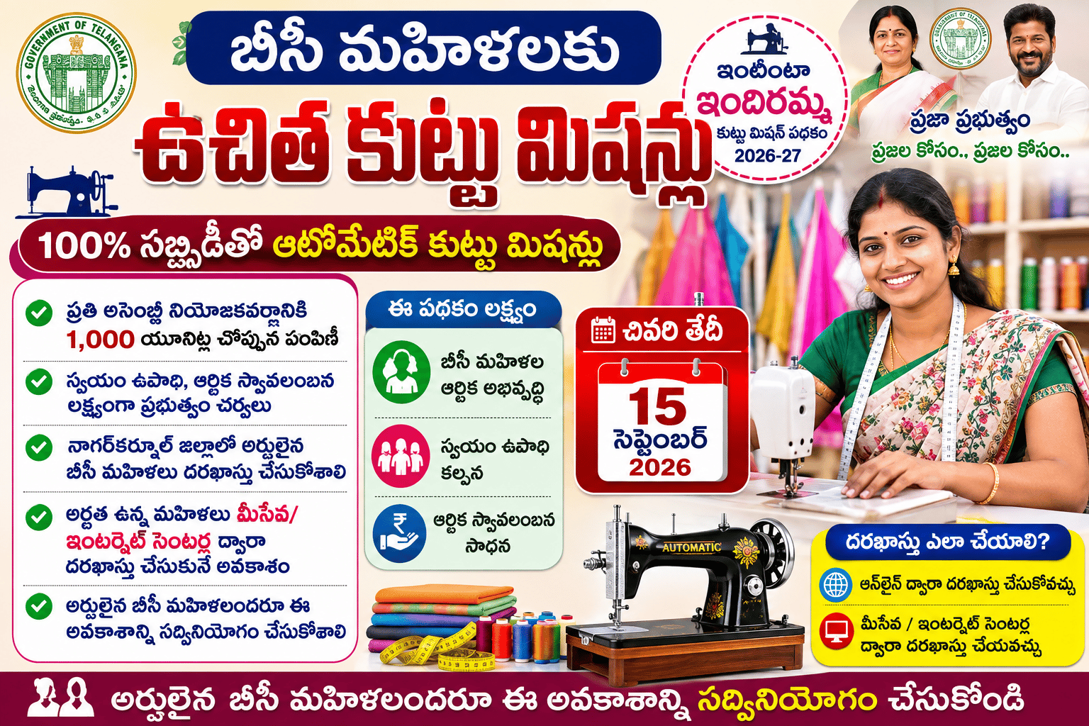 బీసీ మహిళలకు ఉచిత కుట్టు మిషన్లు