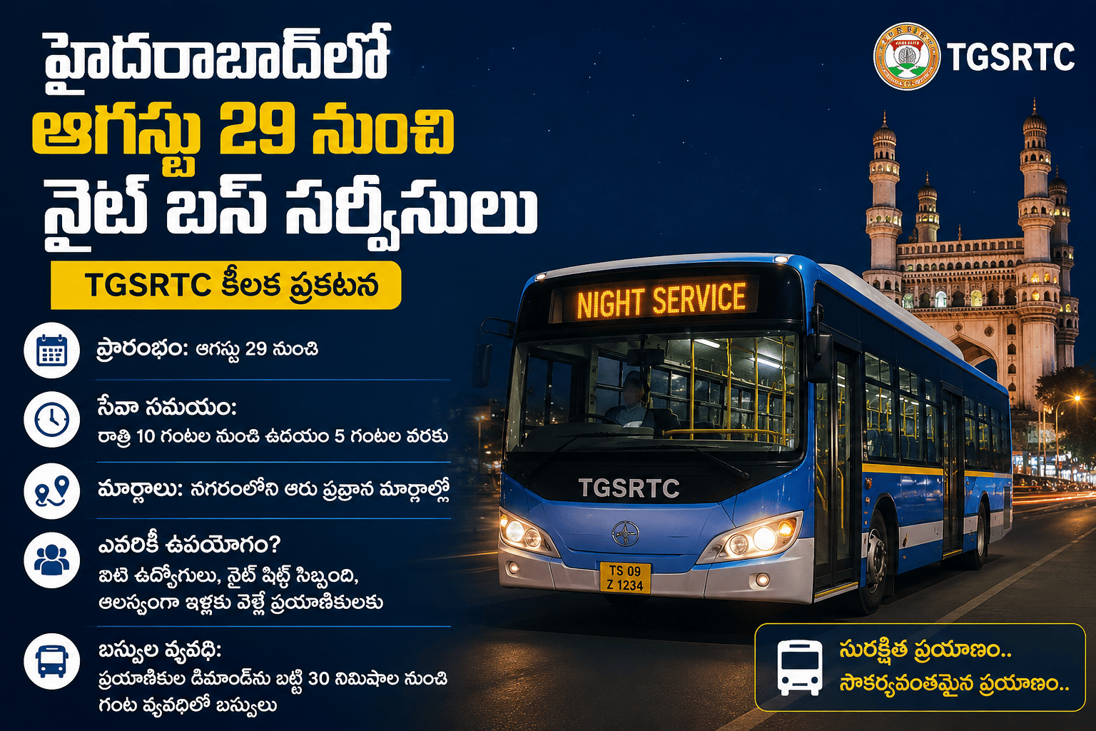 హైదరాబాద్లో ఆగస్టు 29 నుంచి నైట్ బస్ సర్వీసులు